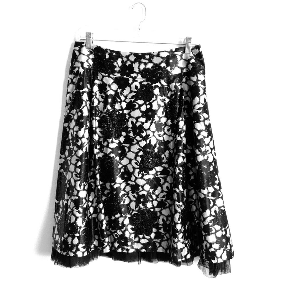Talbots Floral Sequined Skirt w/ Tulle Black 8